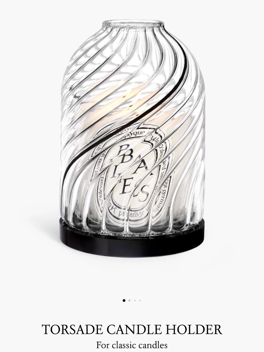 DIPTYQUE EUC Photophore Torsade Glass Candle Holder in Clear with Black Base